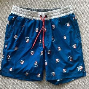 Hurley red white and blue 4th of July  Graphic Swim Shorts